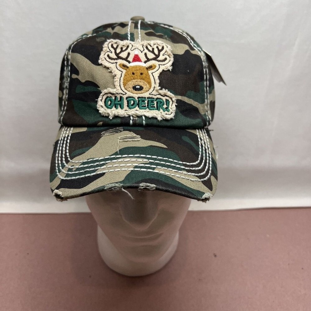 Merry Christmas Oh Deer! Distressed Camouflage Baseball Hat/Cap NEW